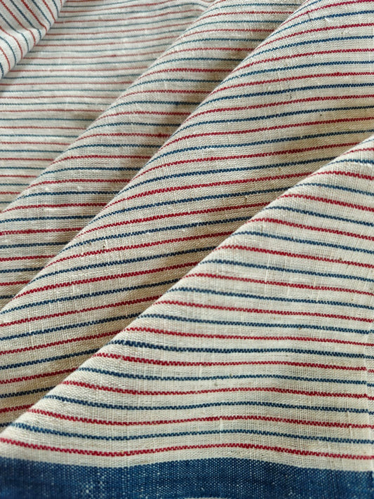 ORGANIC  GEOMETRIC FABRIC : INDIGO BLUE : KORA : ALIZARIN RED