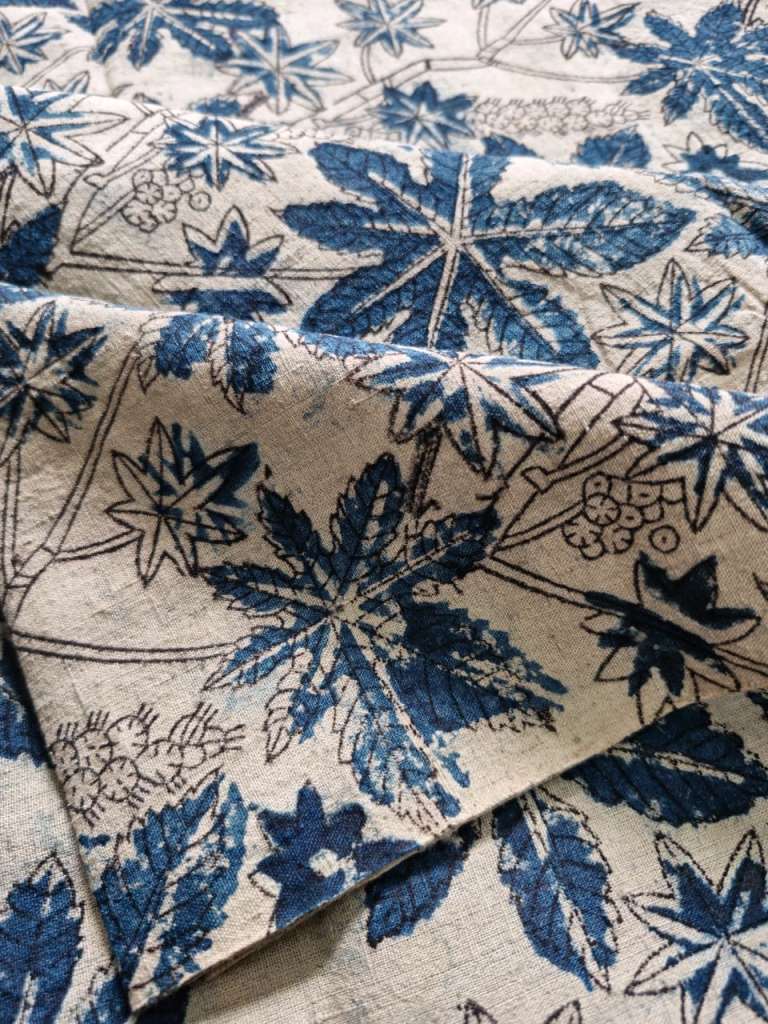 KALAMKARI FABRIC: INDIGO:BEIGE