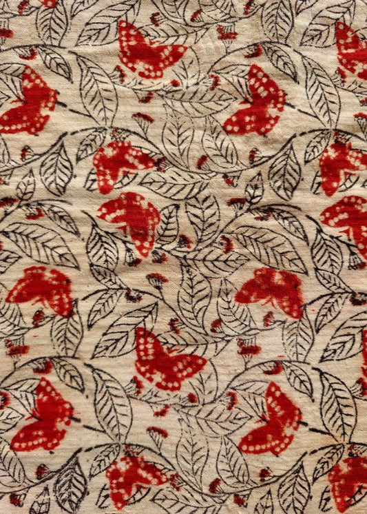 KALAMKARI FABRIC : ALIZARI RED : BLACK : BEIGE