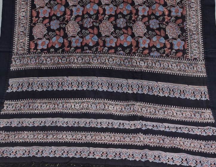 AJRAKH SAREE : INDIGO : BLACK : BROWN :