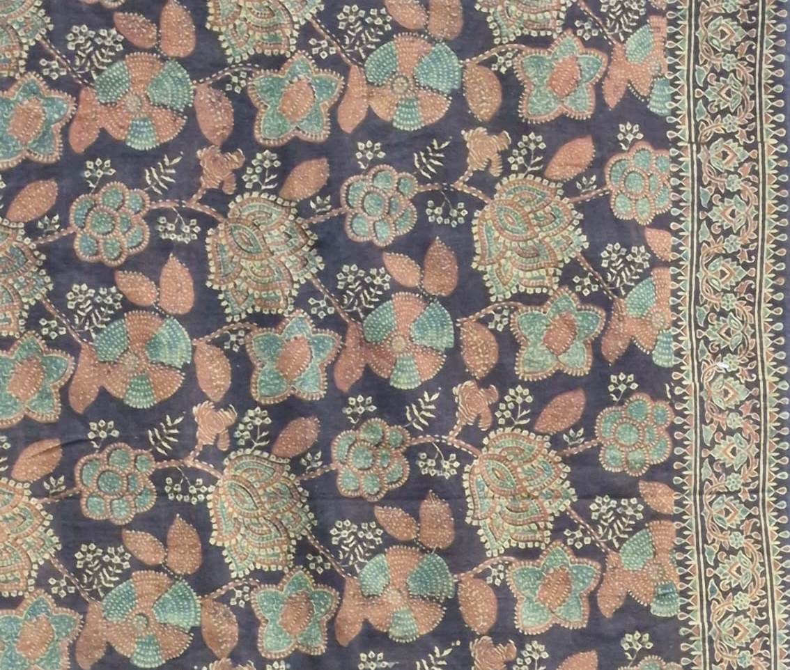 AJRAKH SAREE : BROWN :GREEN INDIGO : MANJISTA : ANAR YELLOW