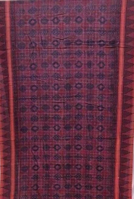 AJRAKH SAREE WITH RUMAL CHECK : INDIGO : KORA : BLACK :MADDER