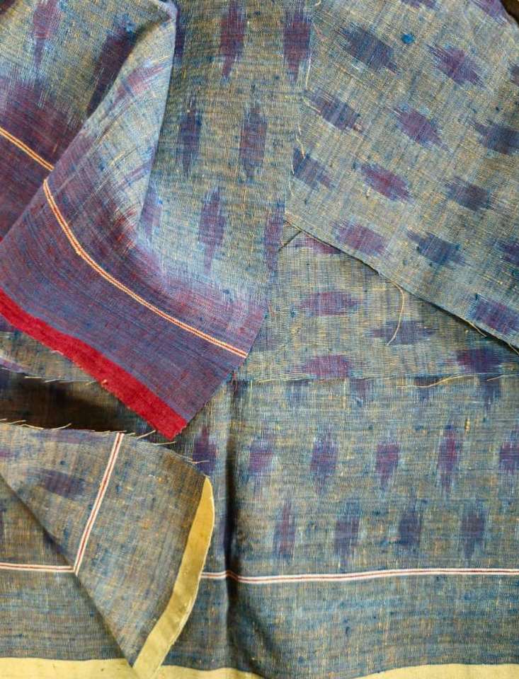 ORGANIC WEFT IKKATH :LIGHT INDIGO :ANAR YELLOW: MADDER