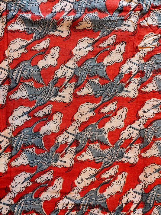 KALAMKARI FABRIC : ALIZARIN RED : OLIVEGREEN : KORA