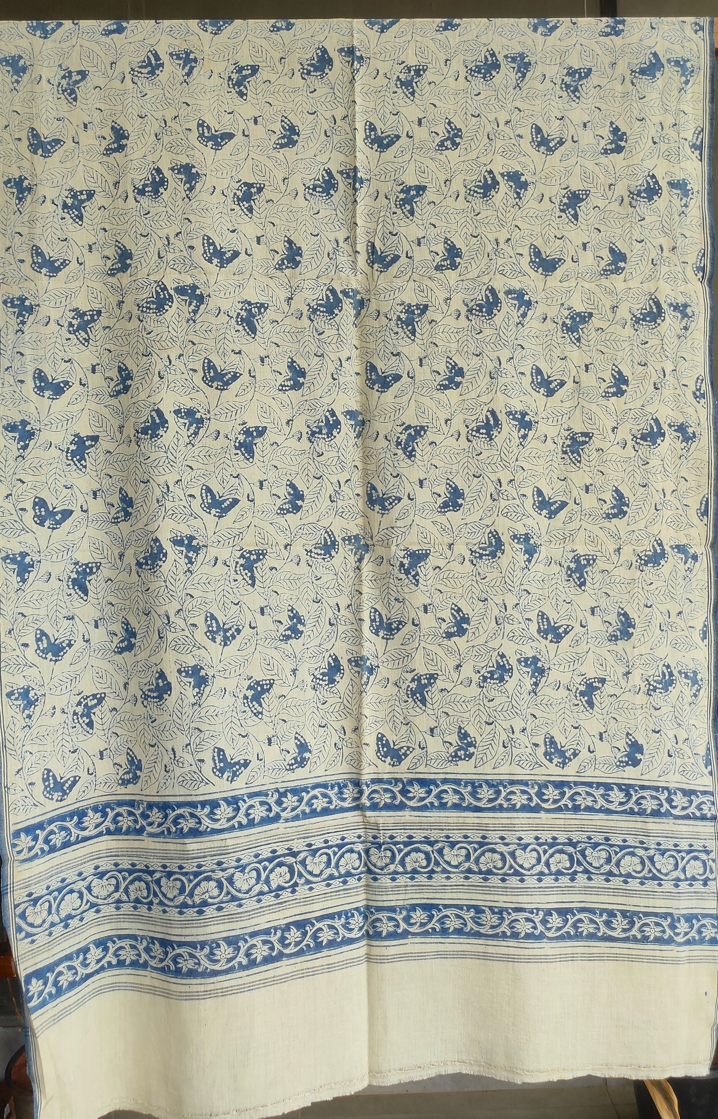 KALAMKARI DUPATTA : INDIGO : BEIGE