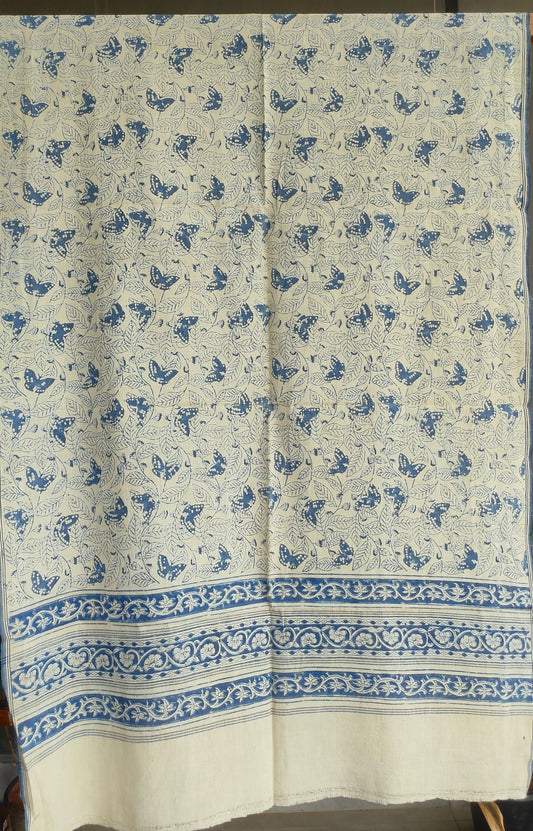 KALAMKARI DUPATTA : INDIGO : BEIGE