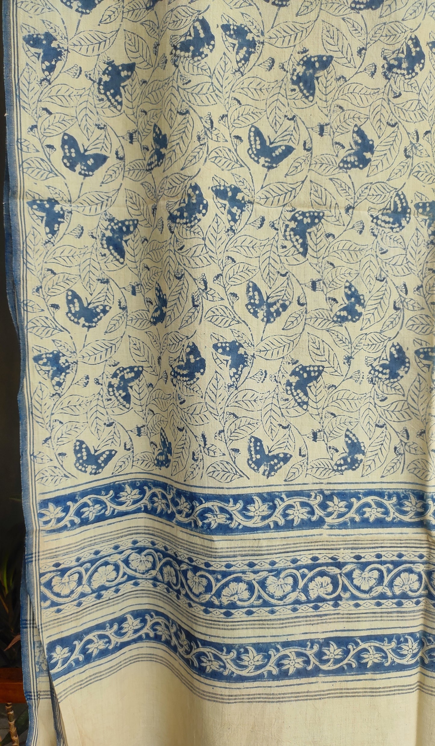 KALAMKARI DUPATTA : INDIGO : BEIGE