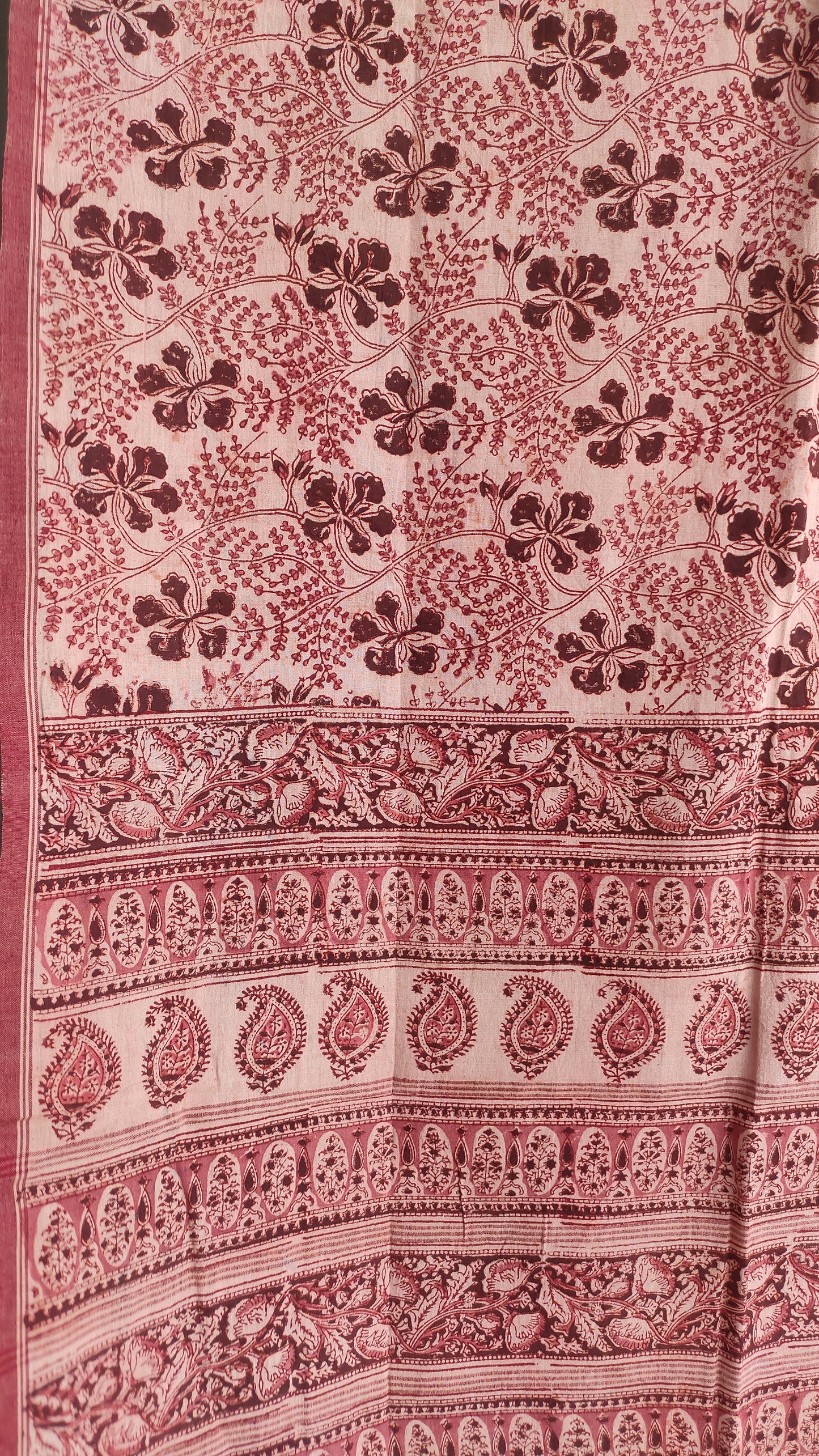 KALAMKARI DUPATTA : ALIZARIN RED : BROWN : BEIGE