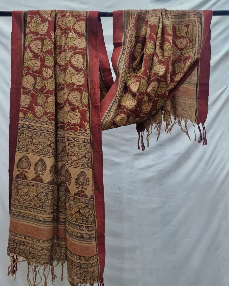 KALAMKARI DUPATTA : ALIZARIN:ANAR YELLOW:BLACK