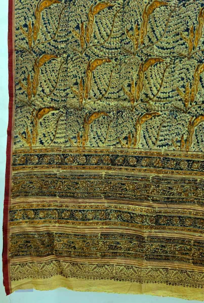 KALAMKARI DUPATTA : KATHA BROWN : BLACK : INDIGO BLUE : ORANGE