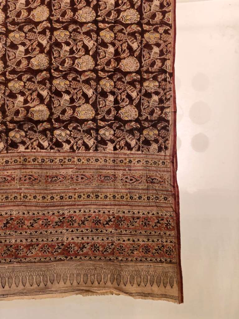 KALAMKARI DUPATTA : KATHA BROWN : BLACK : ALIZARIN :ANAR YELLOW