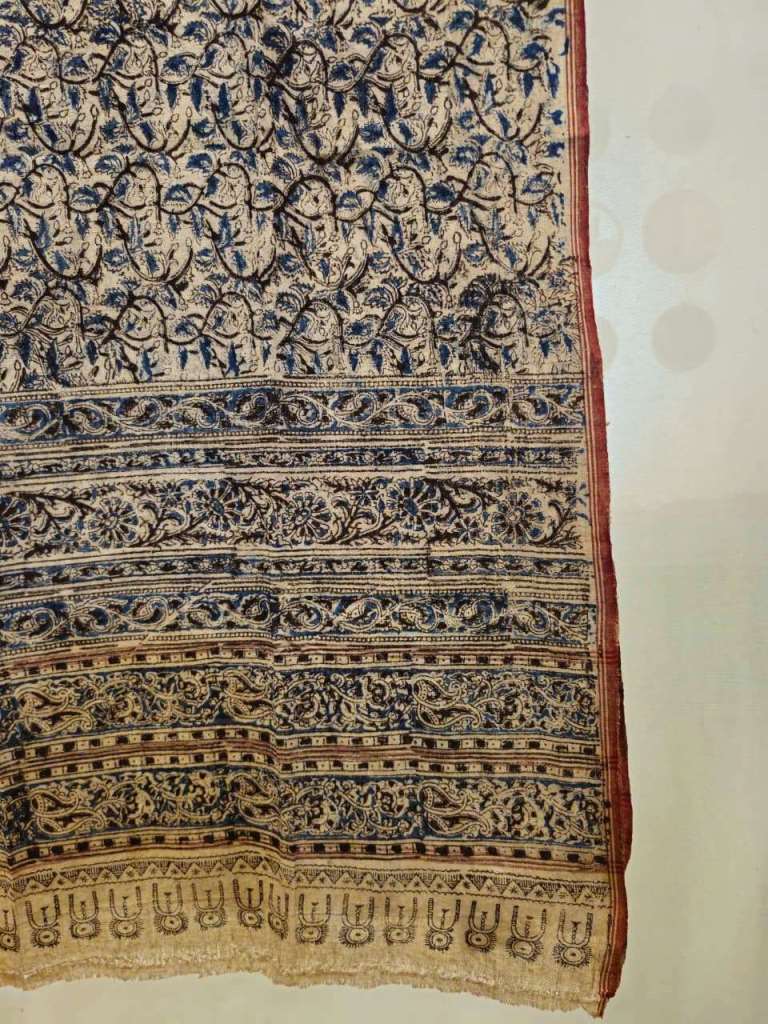 KALAMKARI DUPATTA : BLACK : INDIGO BLUE : BEIGE