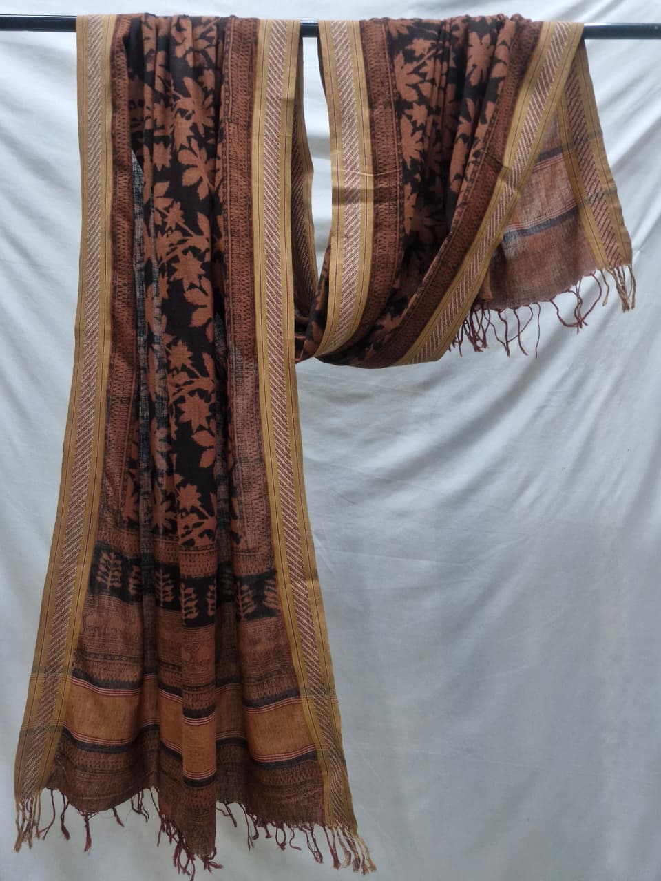 KALAMKARI DUPATTA : KATHA BROWN : BLACK :