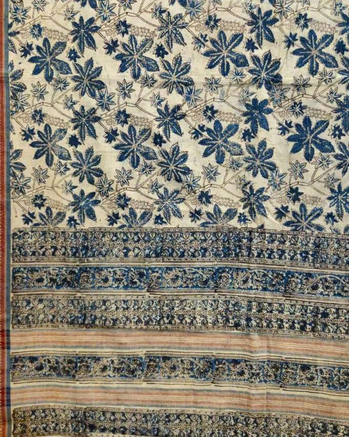 Textile with blue floral pattern on a beige background