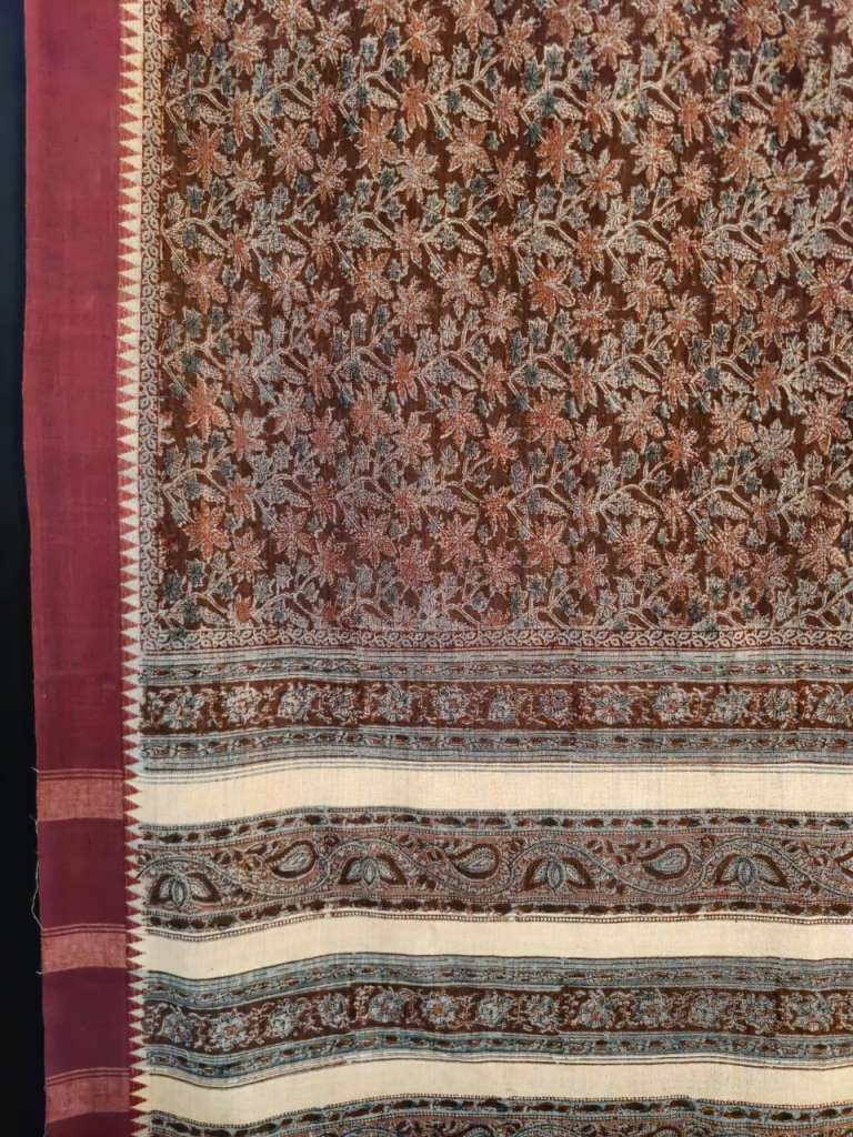 KALAMKARI SAREE :ALIZARIN RED: MANJISTA :LIGHT INDIGO :