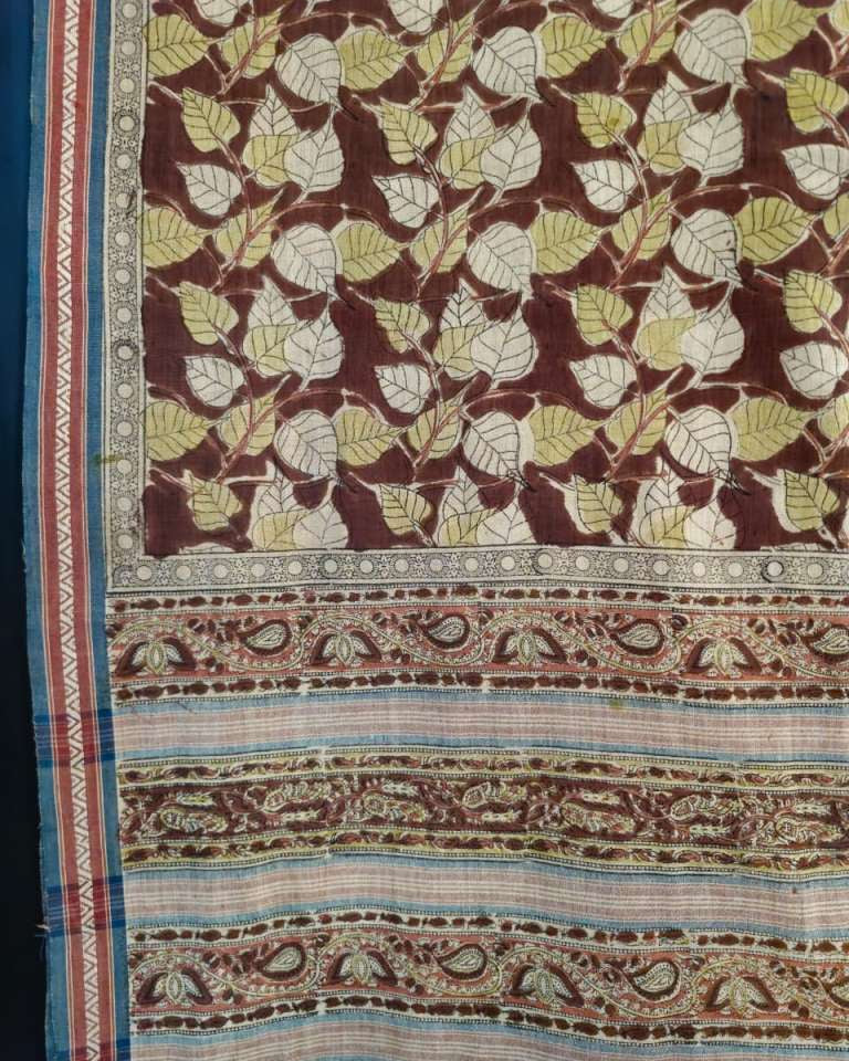 KALAMKARI SAREE :KATHA BROWN:ANAR YELLOW:BLACK:MANJISTHA