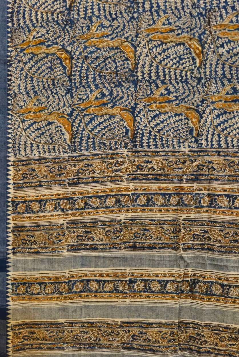 KALAMKARI SAREE : INDIGO :ORANGE