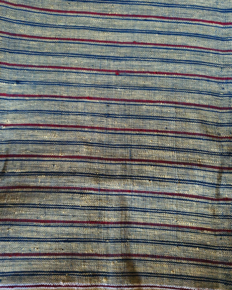 ORGANIC GEOMETRIC FABRIC: INDIGO:KORA: ALIZARIN RED :ANAR