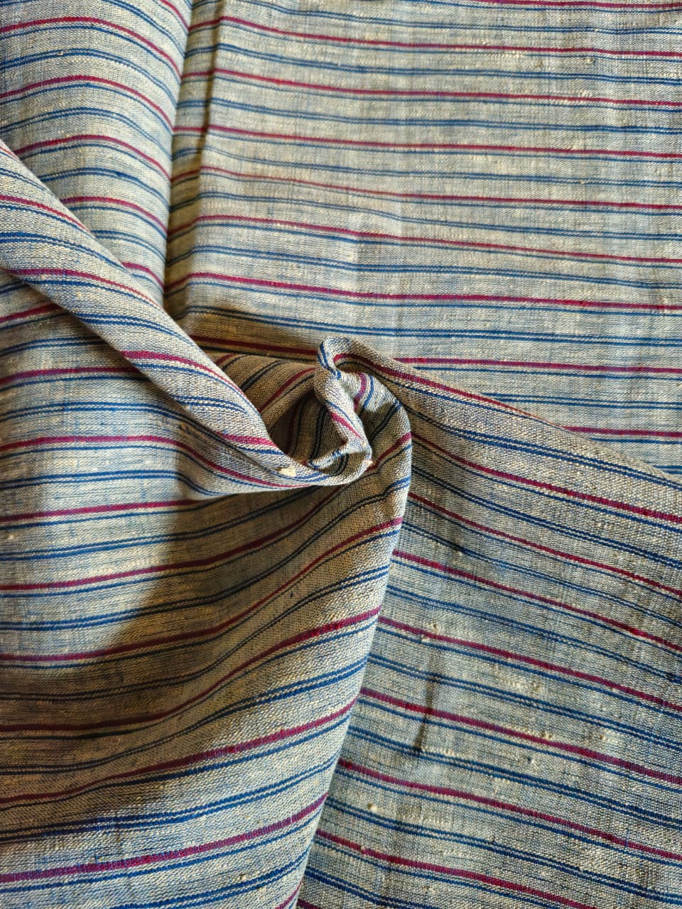 ORGANIC GEOMETRIC FABRIC: INDIGO:KORA: ALIZARIN RED :ANAR