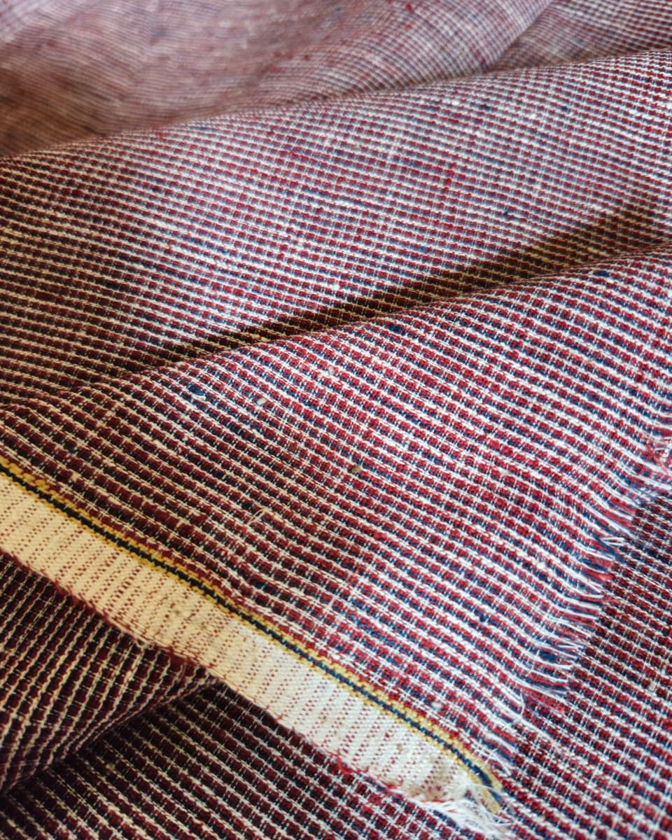 ORGANIC GEOMETRIC FABRIC: INDIGO:KORA: ALIZARIN RED