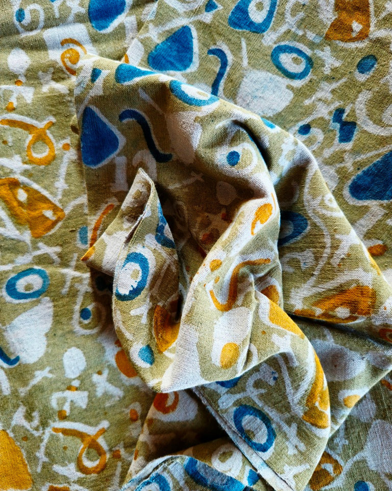 KALAMKARI : OLIVE GREEN : ANAR YELLOW : INDIGO BLUE