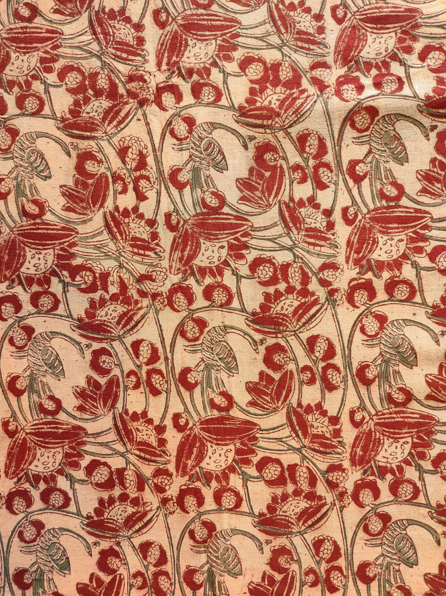 KALAMKARI FABRIC : ALIZARIN RED : ANAR GREEN