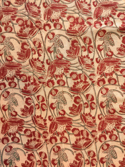 KALAMKARI FABRIC : ALIZARIN RED : ANAR GREEN