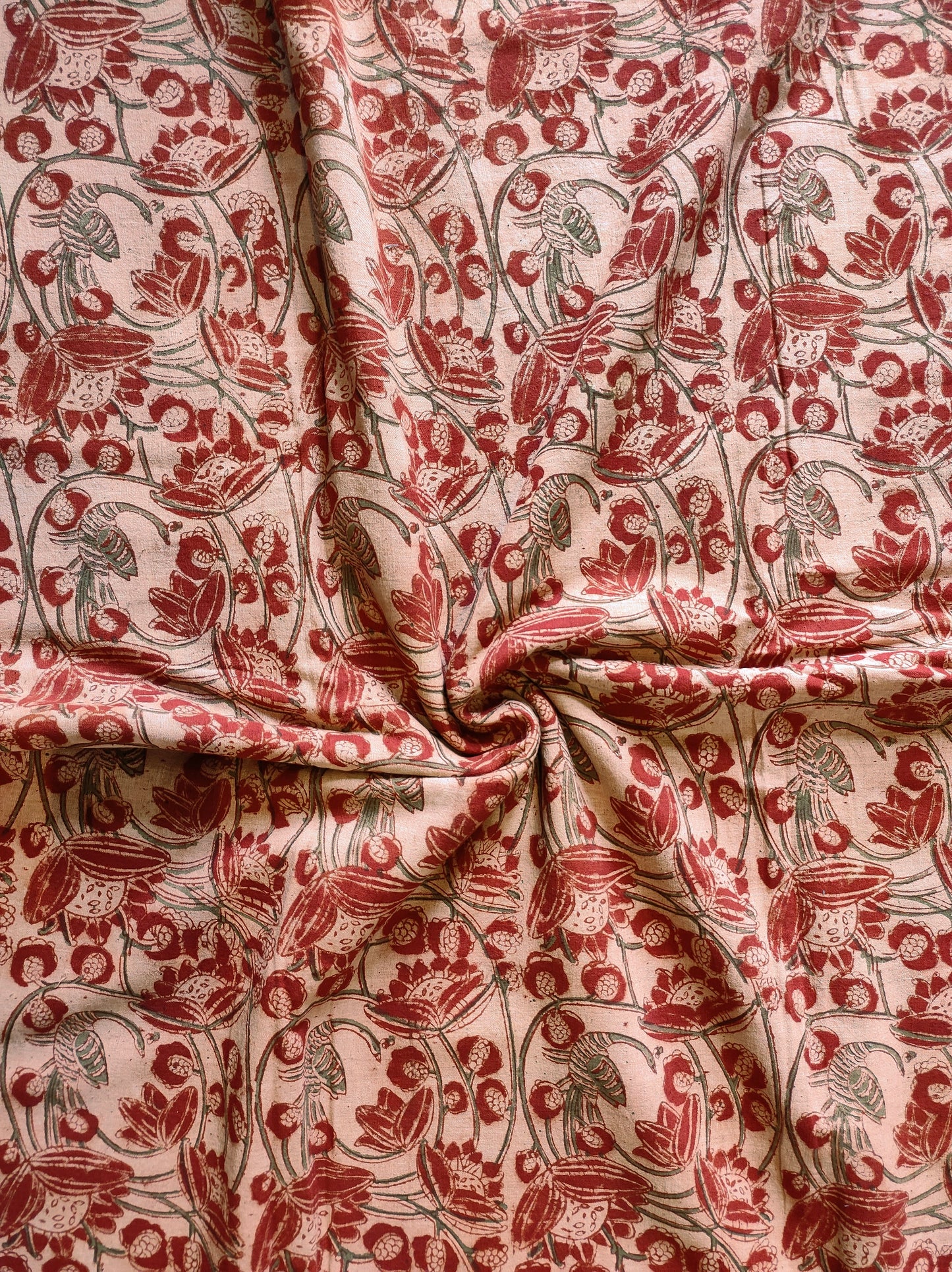 KALAMKARI FABRIC : ALIZARIN RED : ANAR GREEN
