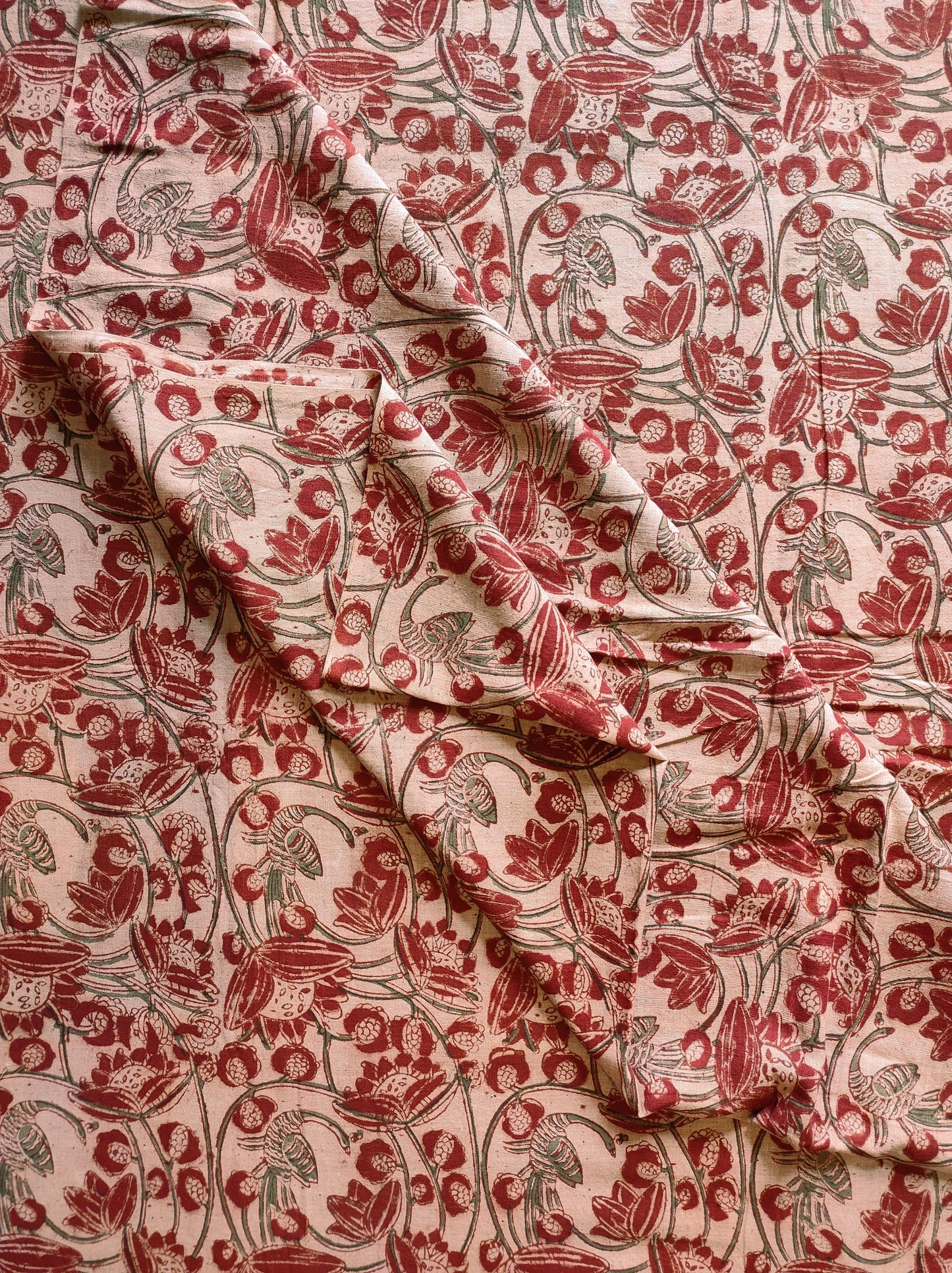 KALAMKARI FABRIC : ALIZARIN RED : ANAR GREEN