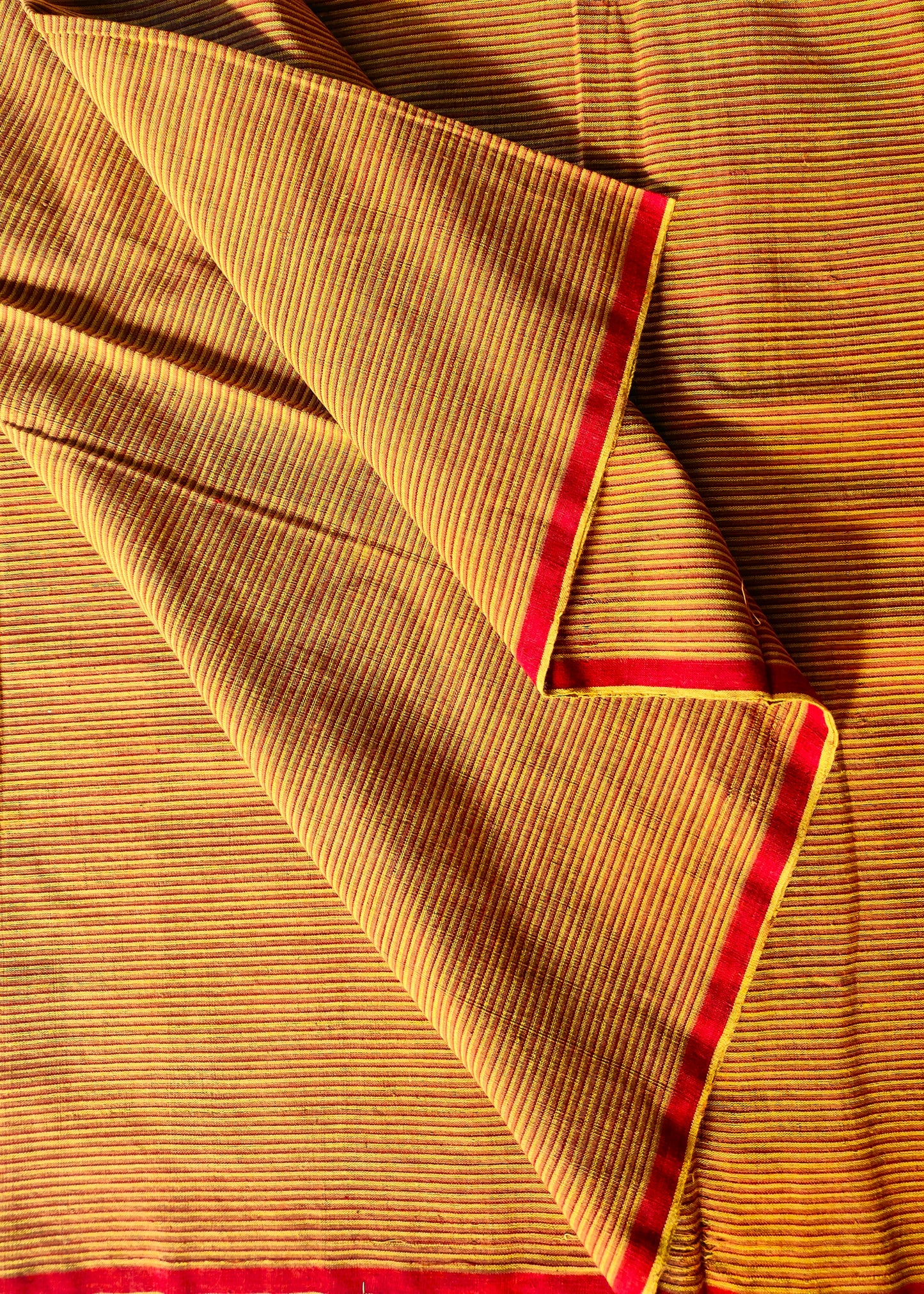GEOMETRIC FABRIC : ALIZARIN RED : KATHA BROWN : ANAR YELLOW