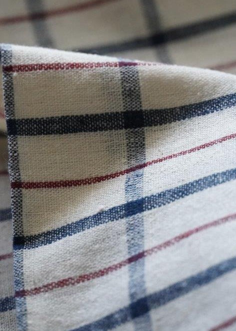 GEOMETRIC FABRIC : KORA : DARK INDIGO : ALIZARIN RED
