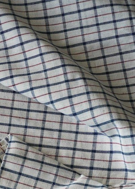 GEOMETRIC FABRIC : KORA : DARK INDIGO : ALIZARIN RED
