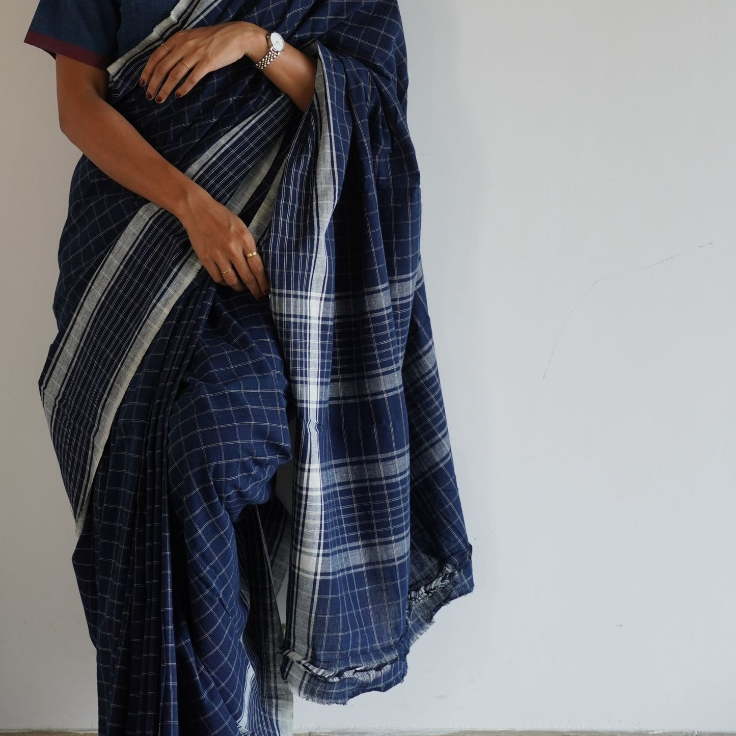 GEOMETRIC SAREE : DARK INDIGO