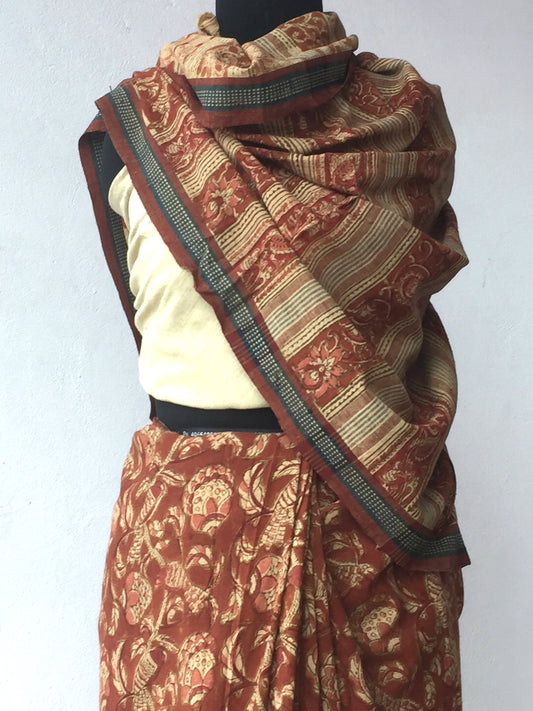 KALAMKARI SAREE : MANJISHTHA BRICK RED : ALIZARIN RED
