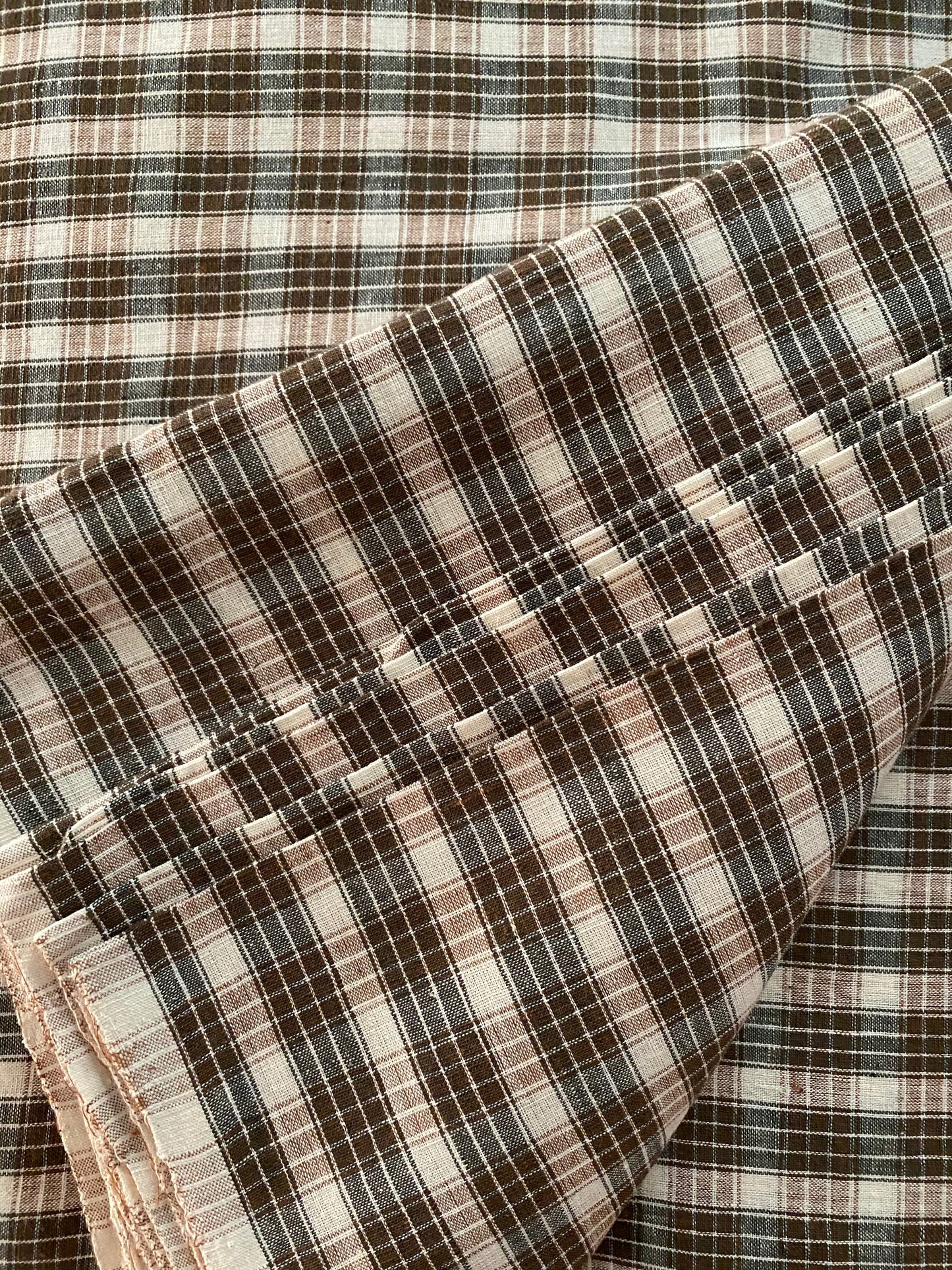 GEOMETRIC FABRIC : KORA : ANAR GREEN : KATHA BROWN