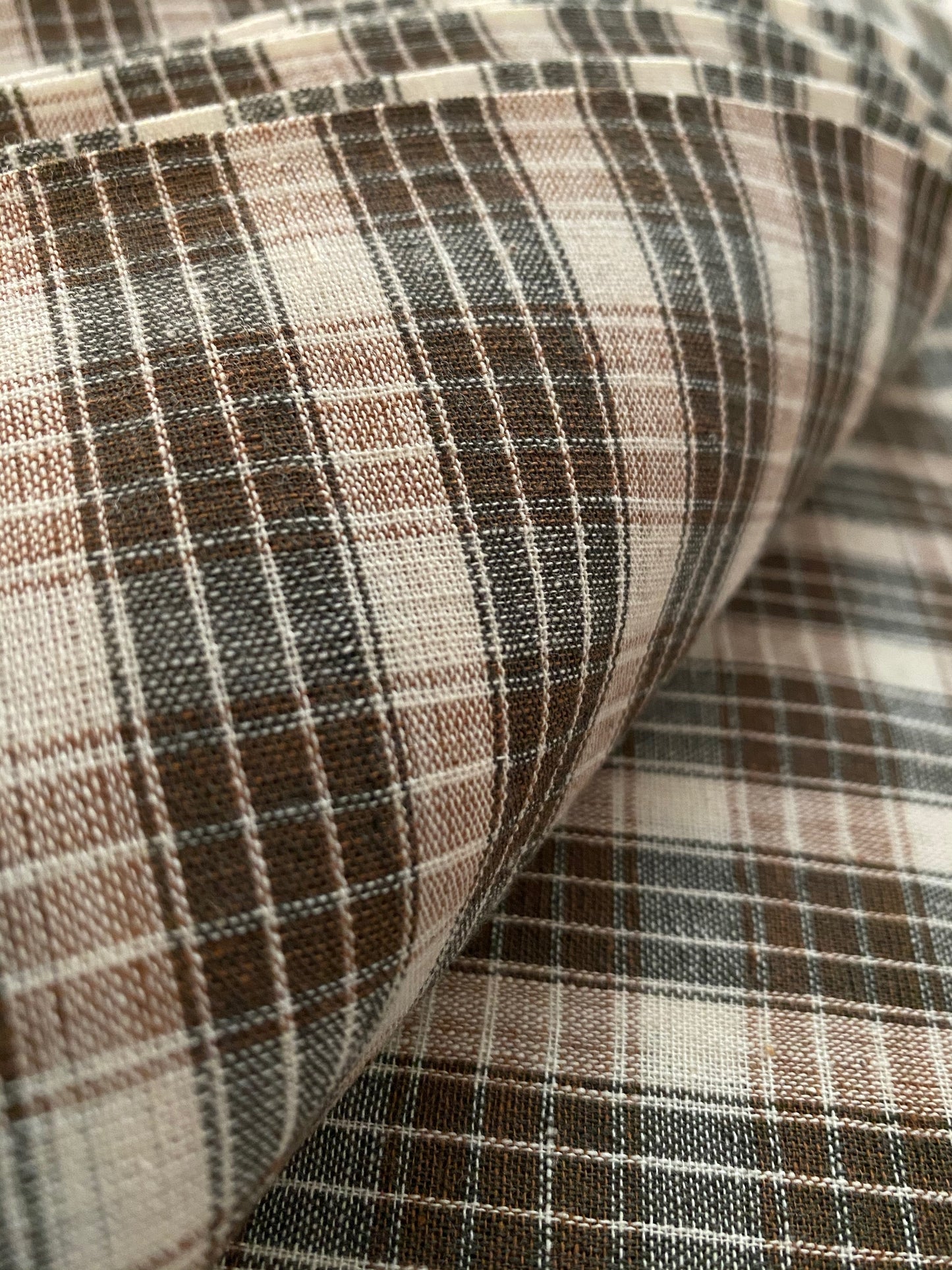 GEOMETRIC FABRIC : KORA : ANAR GREEN : KATHA BROWN