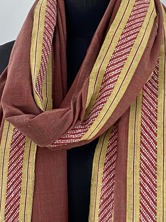 LIGHTWEIGHT CROSS COLOUR DUPATTA : KATHA BROWN : ANAR GREEN