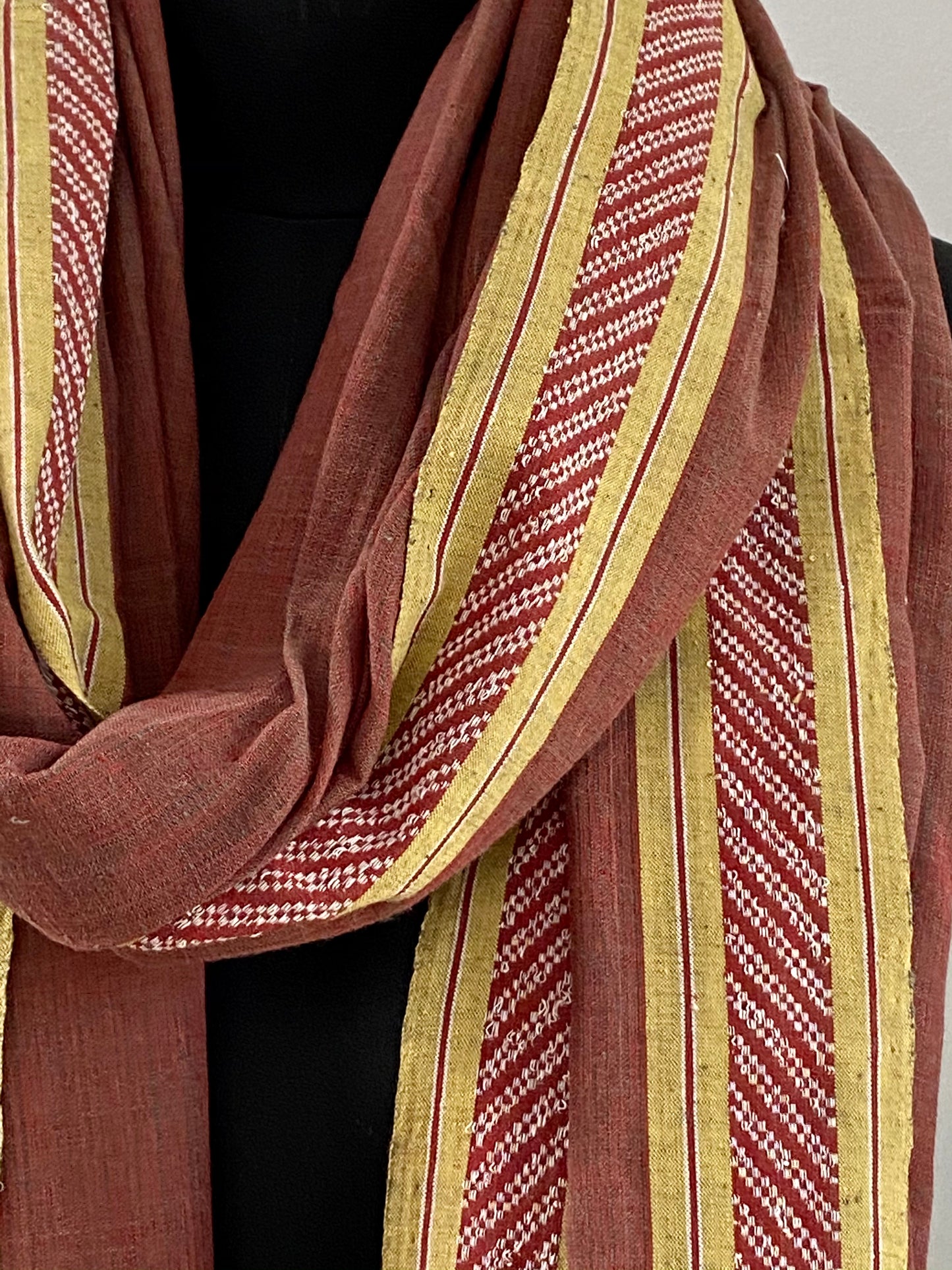 LIGHTWEIGHT CROSS COLOUR DUPATTA : KATHA BROWN : ANAR GREEN