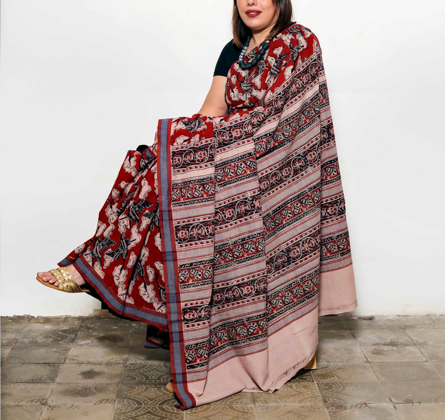 KALAMKARI SAREE : ALIZARIN RED : BLACK