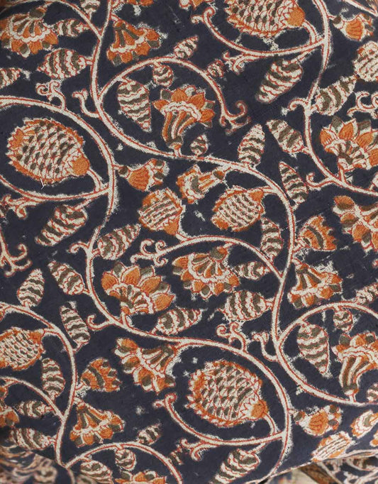 Malkha Natural Dyed Handlooms -KALAMKARI FABRIC : BLACK : ANAR YELLOW : ANAR GREEN