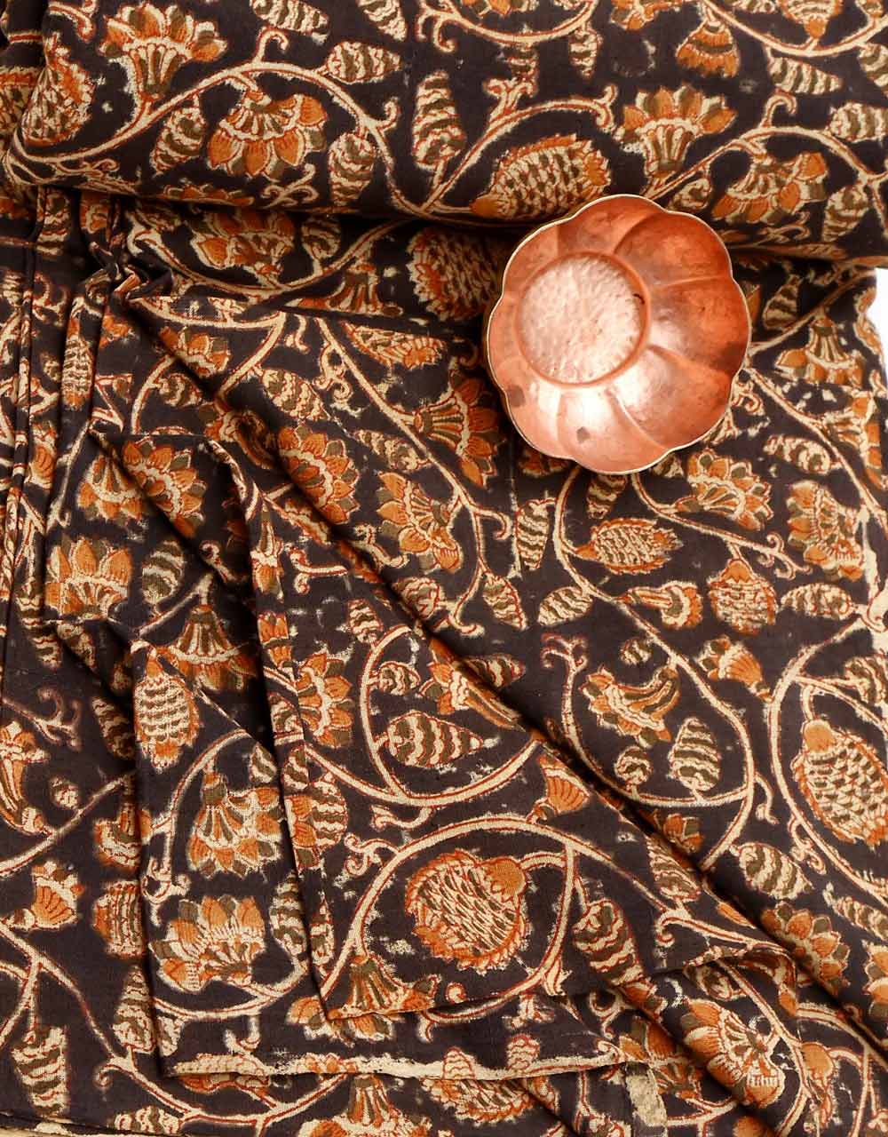KALAMKARI FABRIC : BLACK : ANAR YELLOW : ANAR GREEN