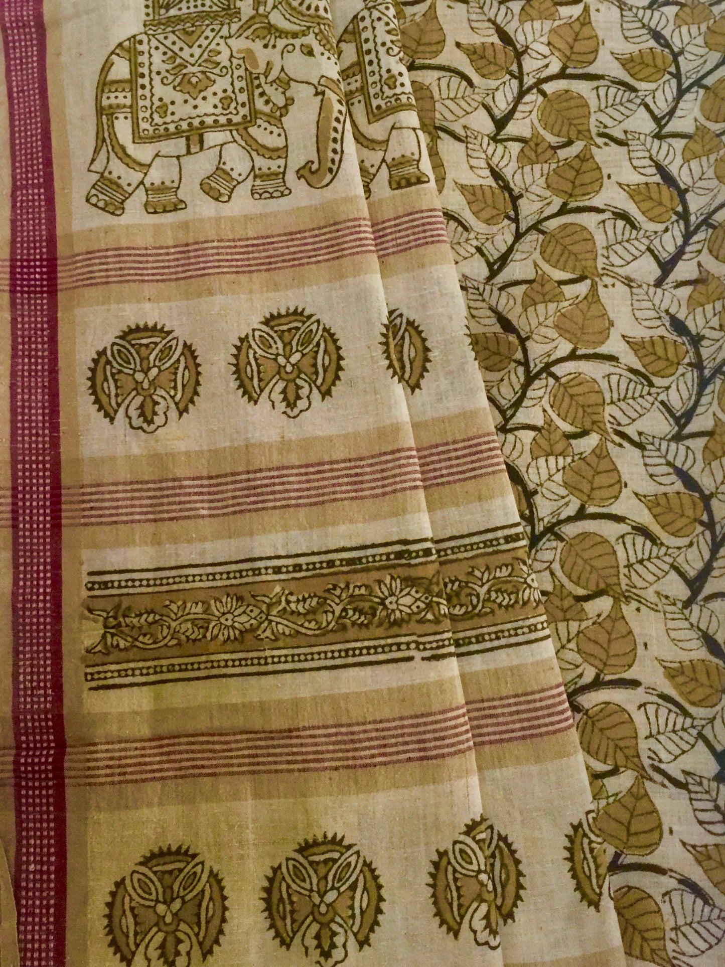 KALAMKARI SAREE : KORA : ANAR YELLOW : MEHNDI GREEN