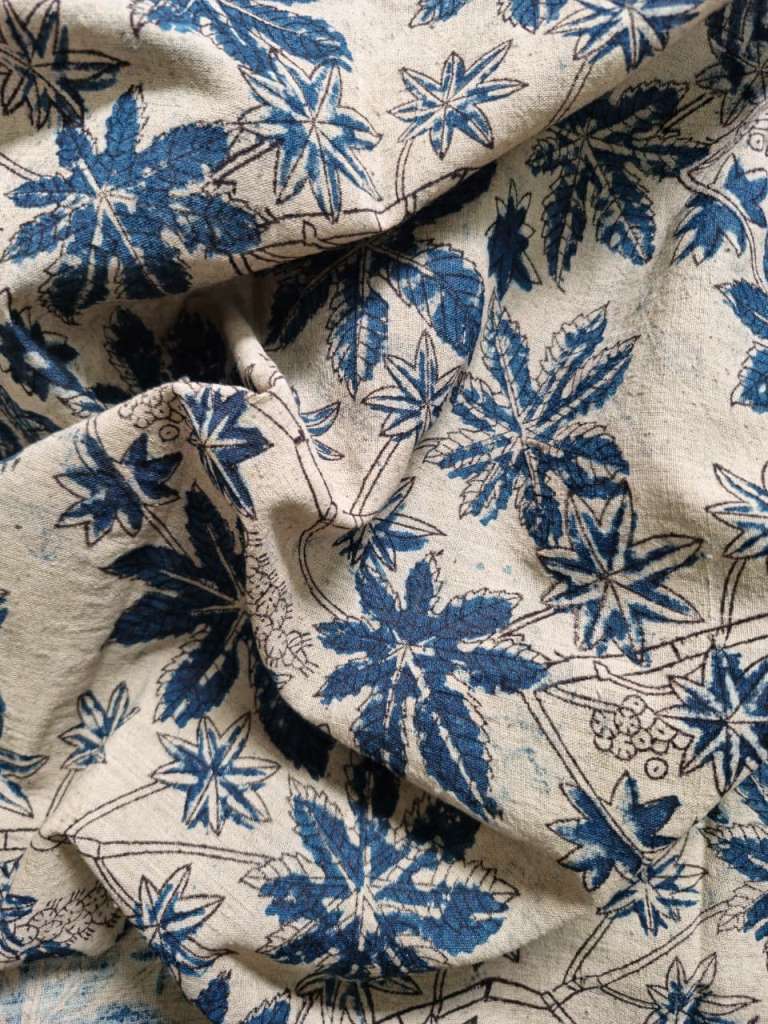KALAMKARI FABRIC: INDIGO:BEIGE
