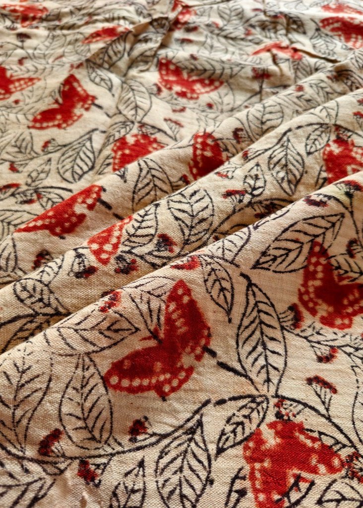 KALAMKARI FABRIC : ALIZARI RED : BLACK : BEIGE