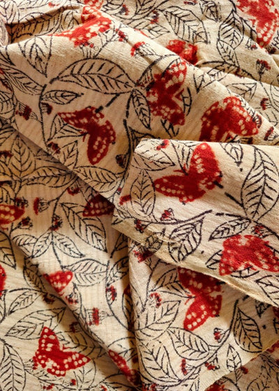 KALAMKARI FABRIC : ALIZARI RED : BLACK : BEIGE