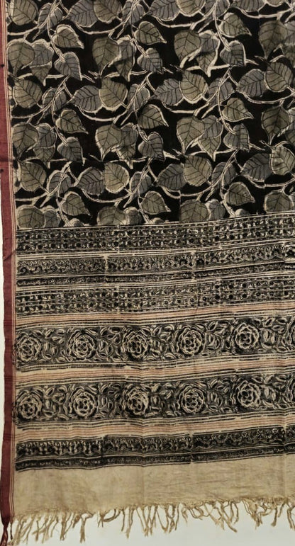 KALAMKARI DUPATTA :  BLACK: OLIVE:GREY: