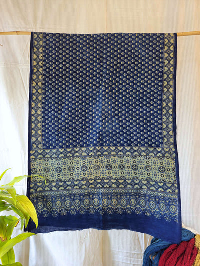 AJRAKH DUPATTA : ANAR YELLOW:DARK INDIGO