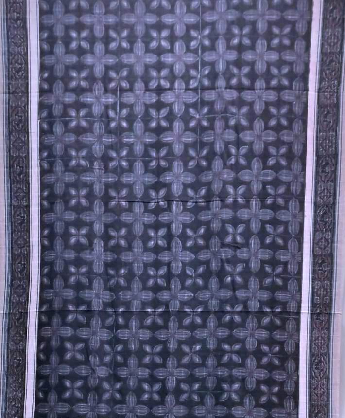 AJRAKH SAREE WITH RUMAL CHECK : INDIGO :  KORA  MADDER : BLACK