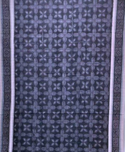 AJRAKH SAREE WITH RUMAL CHECK : INDIGO :  KORA  MADDER : BLACK