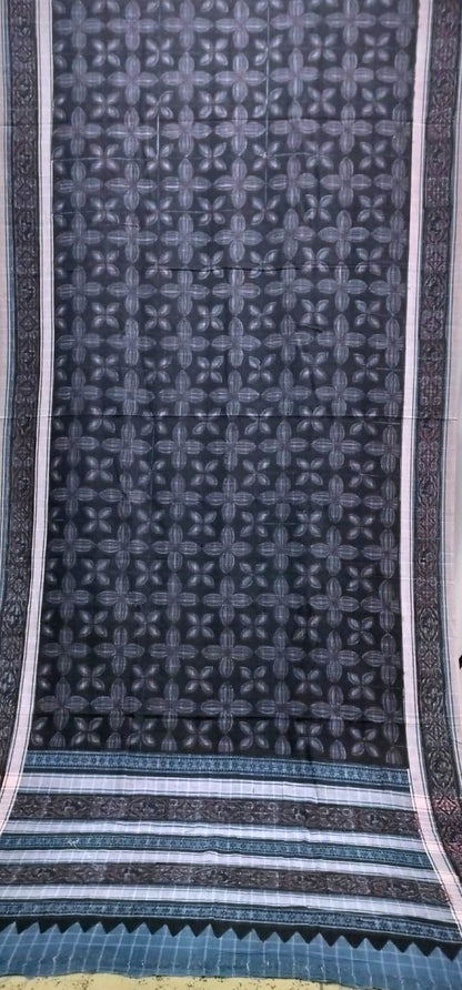 AJRAKH SAREE WITH RUMAL CHECK : INDIGO :  KORA  MADDER : BLACK